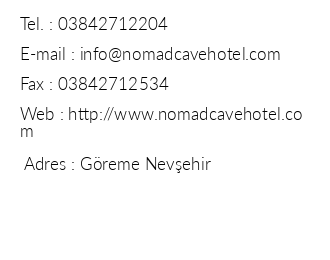 Nomad Cave Hotel iletiim bilgileri